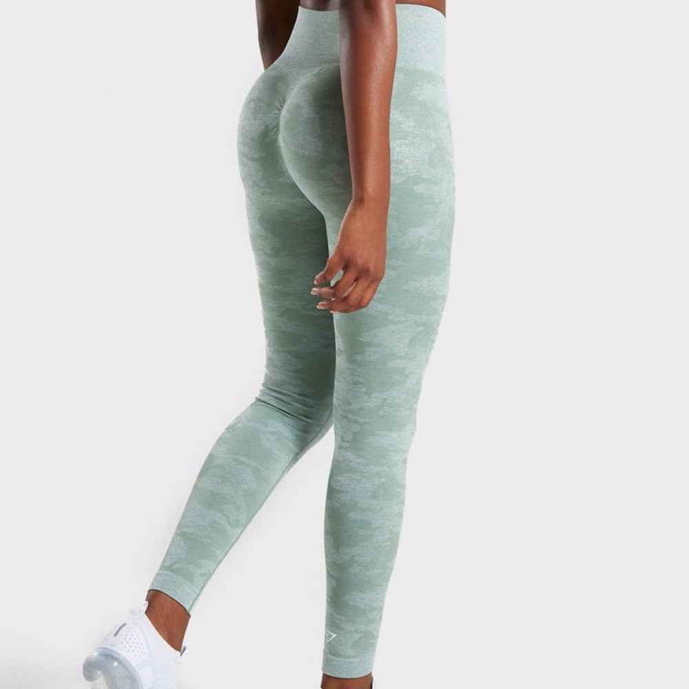 Gymshark Camo Seamless Leggings, sage green, small